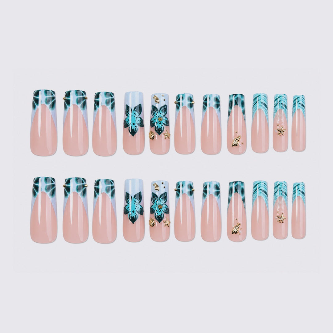 Acrylic nail set with creative 3D flower and glitter elements Kalsten