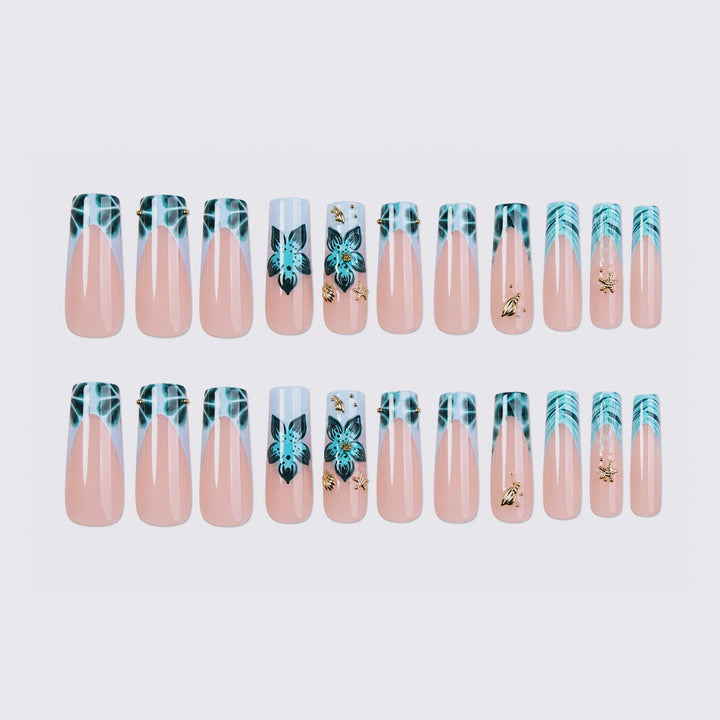 Acrylic nail set with creative 3D flower and glitter elements Kalsten