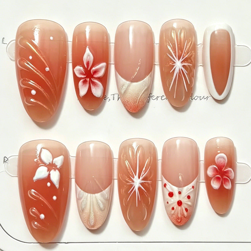 Artificial nail set with floral accents and elegant ombre effect Kalsten