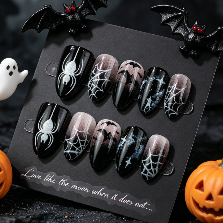 Halloween-Themed Spider and Bat Press-On Nail Set