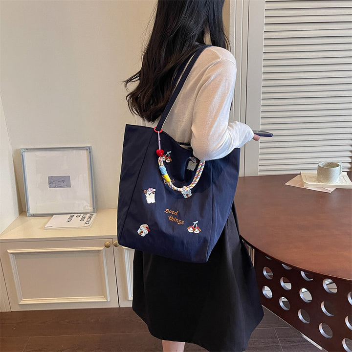 Embroidered Canvas Shopping Tote
