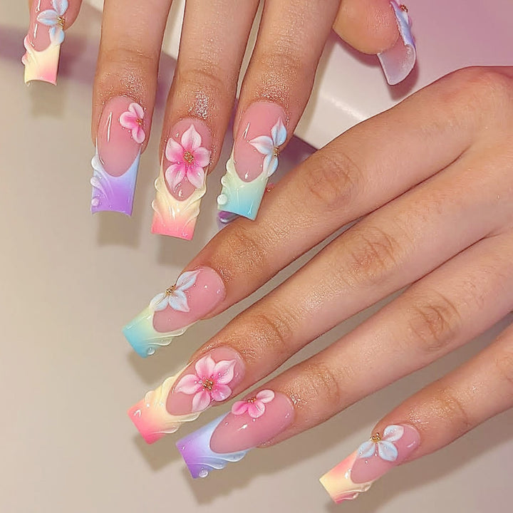 Acrylic nail set with colorful flower design and elegant accents Kalsten