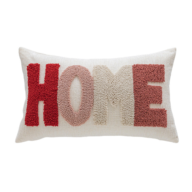 Rectangular Tufted Letter Lumbar Throw Pillow with Loop-Pile 'LOVE' Accent