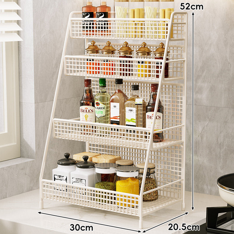 Three-Tier Mesh Countertop Kitchen Organizer Rack for Bottles and Spices