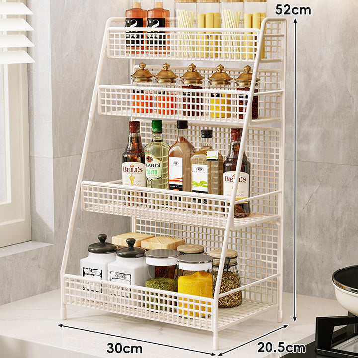 Three-Tier Mesh Countertop Kitchen Organizer Rack for Bottles and Spices