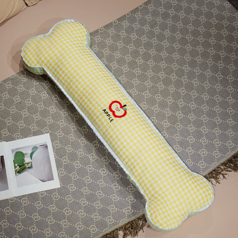 Bone-shaped extra-long body pillow with cotton cover and apple embroidery