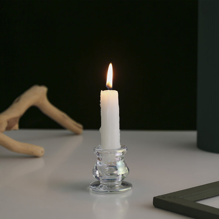 Handblown Smoky Glass Taper and Short Pillar Candle Holder Kalsten