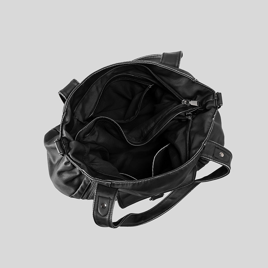 Multi-Pocket Leather Hobo Handbag