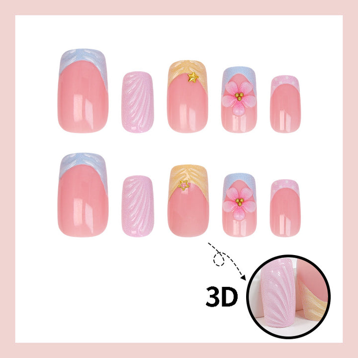 Acrylic nail set with elegant flower motifs and colorful designs Kalsten