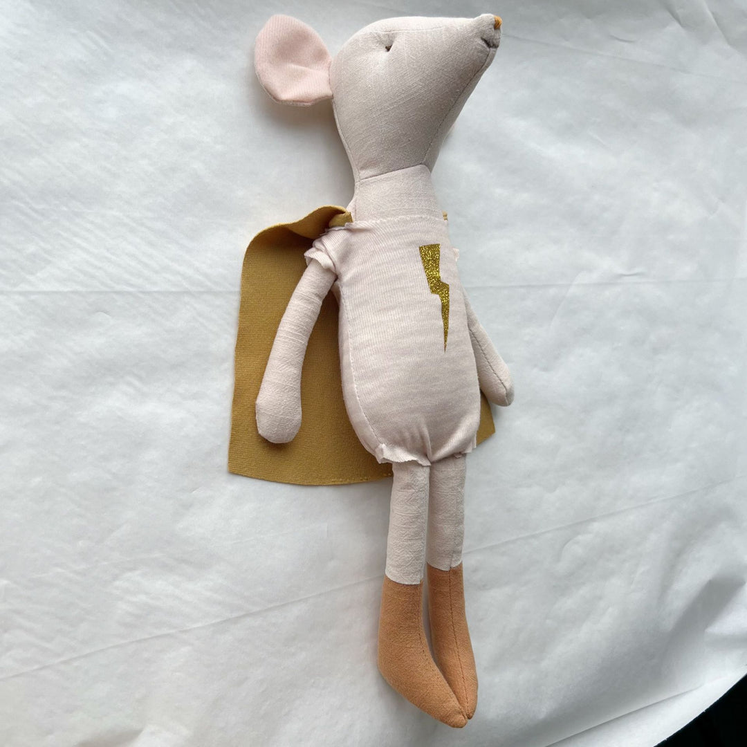 Handcrafted Linen Goose Plush Toy with Embroidered Daisy Motif and Gingham Bow