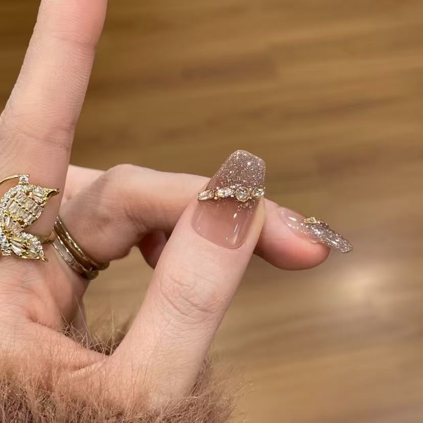 Glamorous Glitter French Tip Nail Extensions