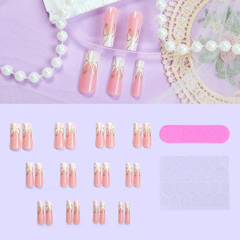 Decorative Press-On Nail Set with Artistic Bow Designs kalsten
