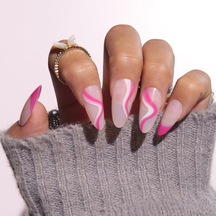 Artistic Stiletto Press-On Nails with Colorful Wave Design Kalsten