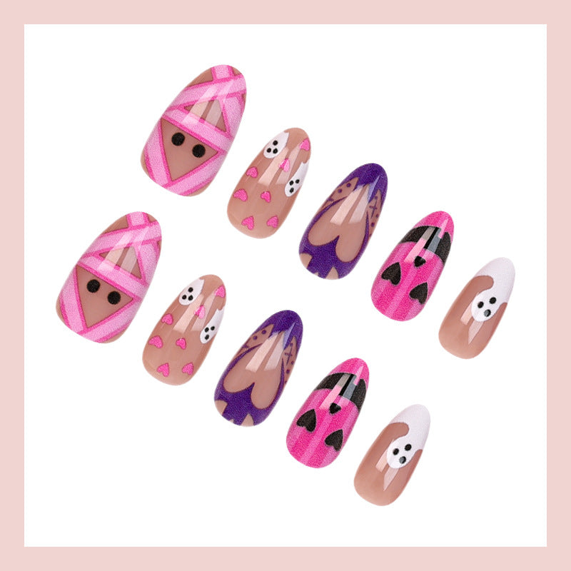 Halloween Artificial Nail Set with Playful Ghost and Heart Designs Kalsten