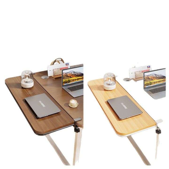 Clamp-On Bamboo Desk Extension Shelf with Adjustable Metal Clamp and Rounded Edge