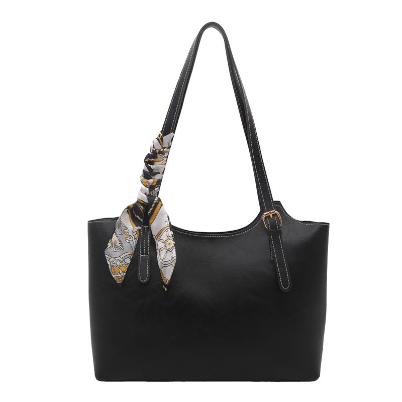 Elegant Faux Leather Tote Handbag with Scarf Detail