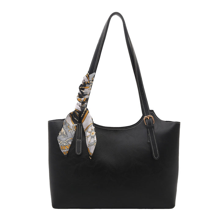 Elegant Faux Leather Tote Handbag with Scarf Detail