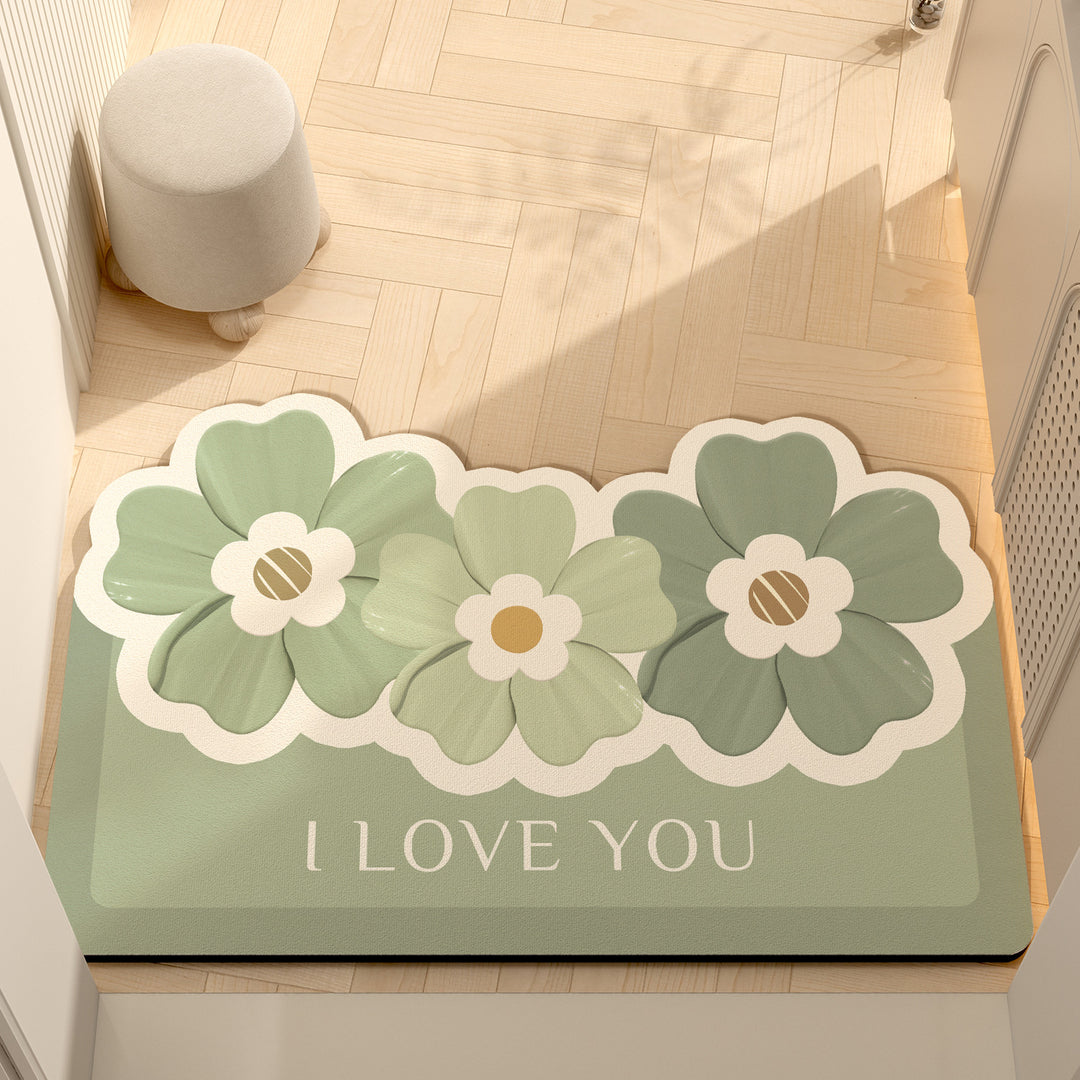 Whimsical Floral Motif Memory Foam Bath Mat