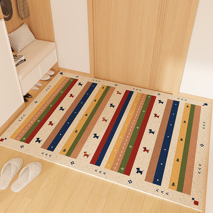 Playful Striped Dog Print Welcome Mat Kalsten