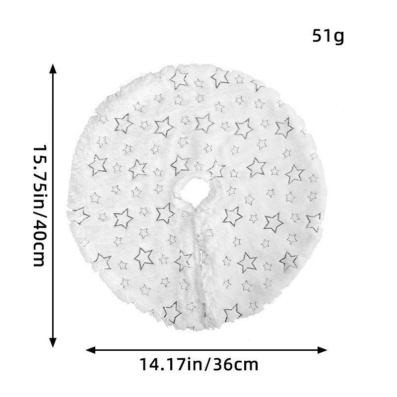 Plush Round Faux Fur Christmas Tree Skirt With Gold Star Print And Center Slit Closure