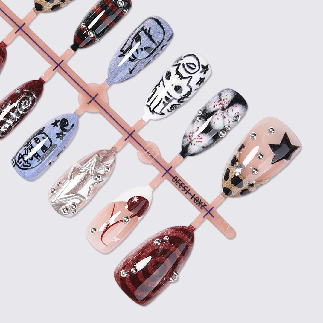 Creative Nail Art Set with Unique Designs and Glitter Elements Kalsten