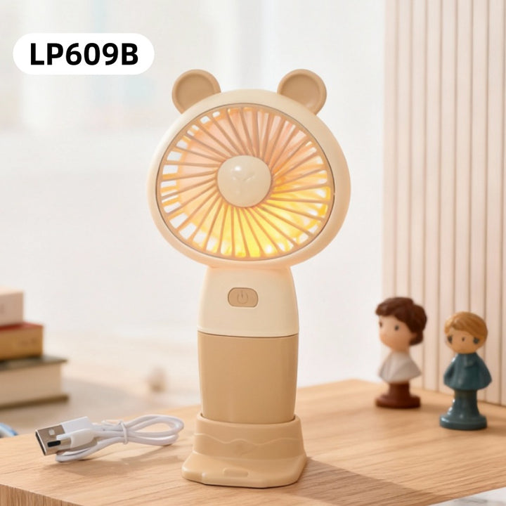Unisex portable hand fan with bear motif and charging station Kalsten