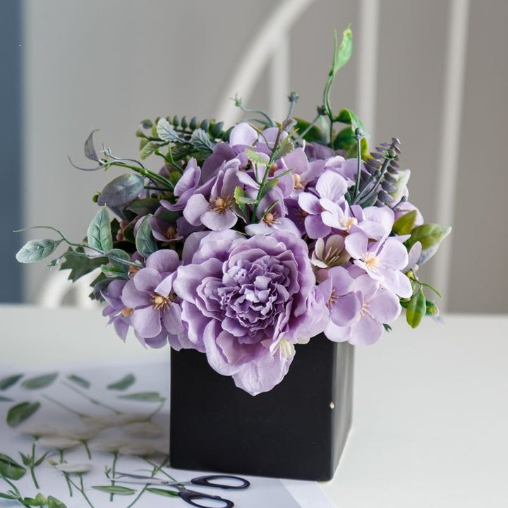 Lifelike Floral Arrangement in Decorative Square Planter