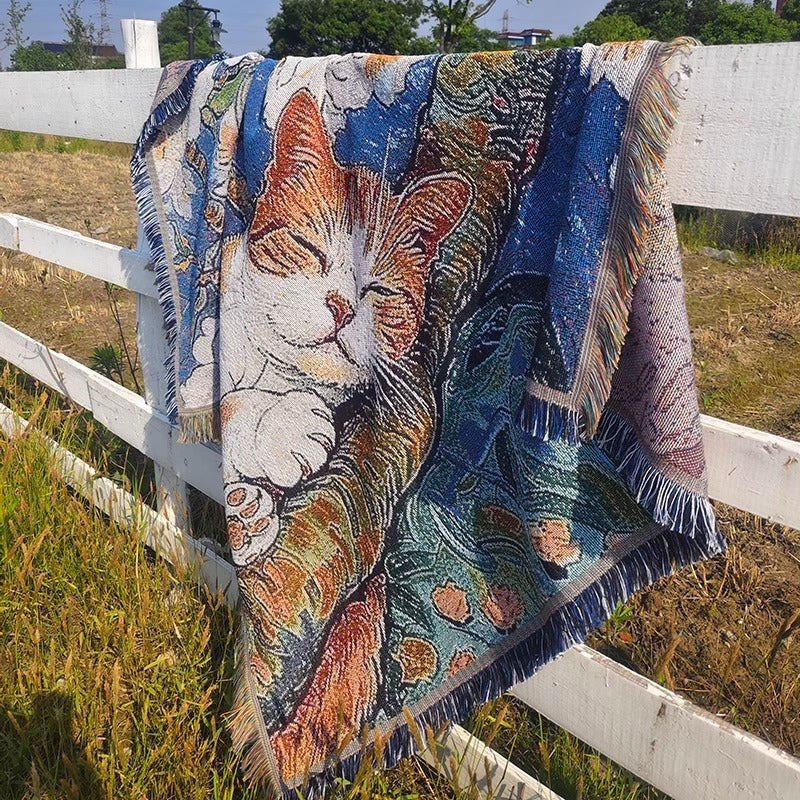 Artistic Cat-Themed Tapestry Throw Blanket