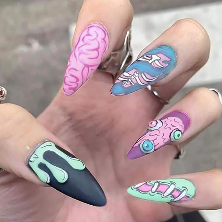 Artistic Horror-Themed Stiletto Press-On Nails Kalsten