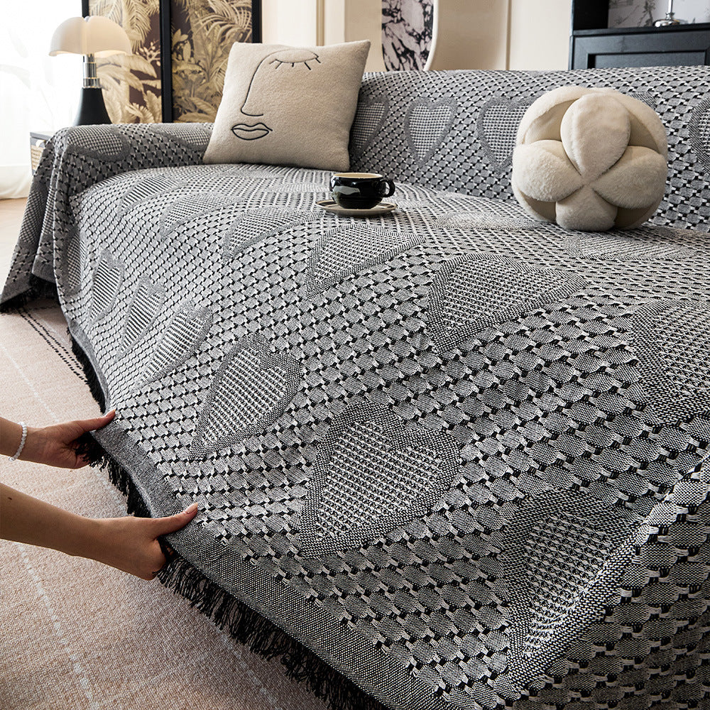 Cozy Heart Pattern Sofa Throw Blanket