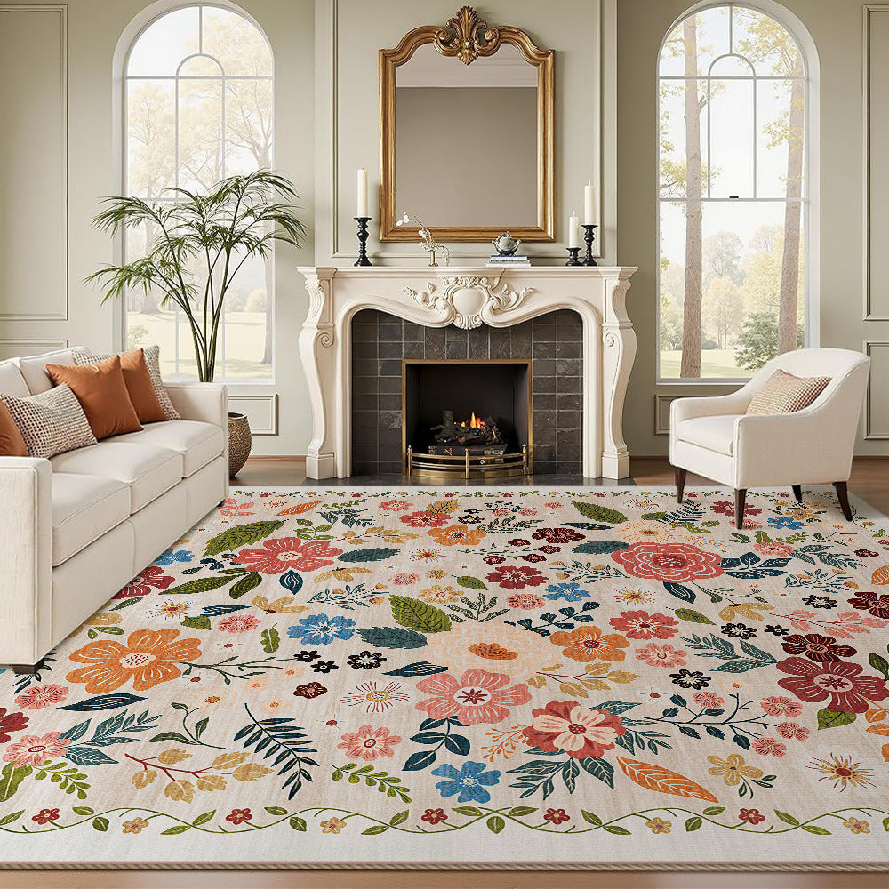 Large Floral Printed Low-Pile Machine-Woven Area Rug with Stain-Resistant Finish