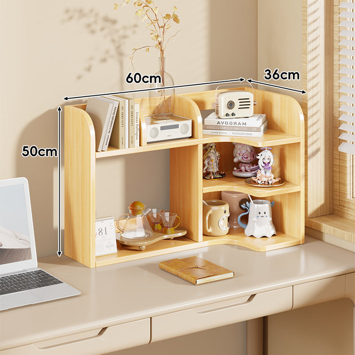 Multi-Compartment Desktop Shelf Organizer with Raised Back and Open Cubbies