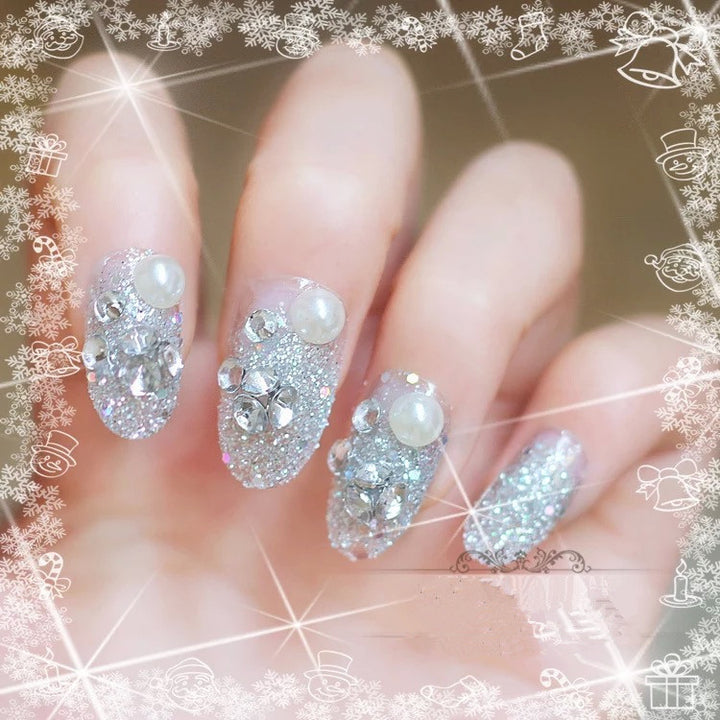 Decorative Rhinestone-Studded Press-On Nail Art