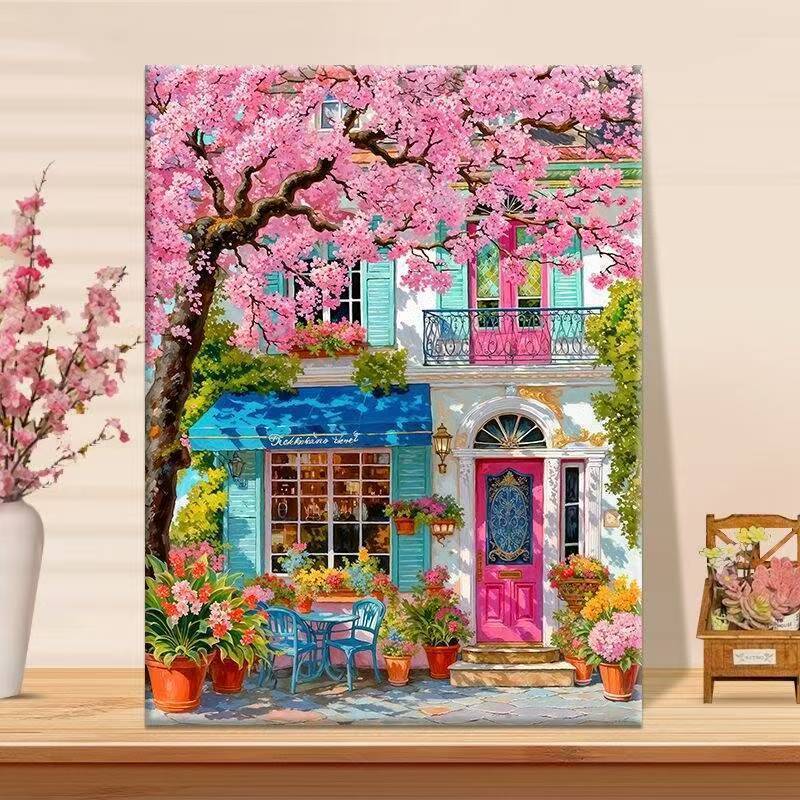 Vibrant Floral Cafe Landscape Canvas Art Kalsten