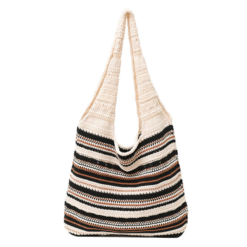 Bohemian Striped Crochet Tote Bag