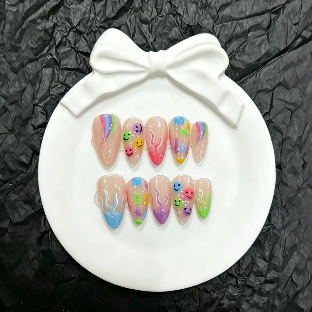 Artistic Smileys and Rainbow-Inspired Press-On Nails