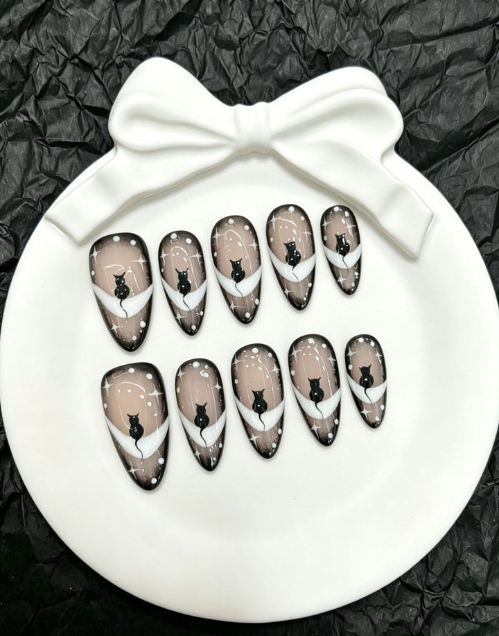 Artistic Cat-Themed Press-On Nail Art Set  1791773919
