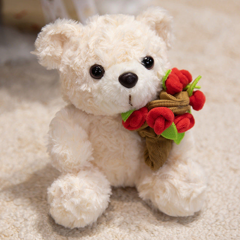 Plush Christmas Teddy Bear with Santa Hat and Knit Scarf Holiday Huggable Stuffed Toy Kalsten