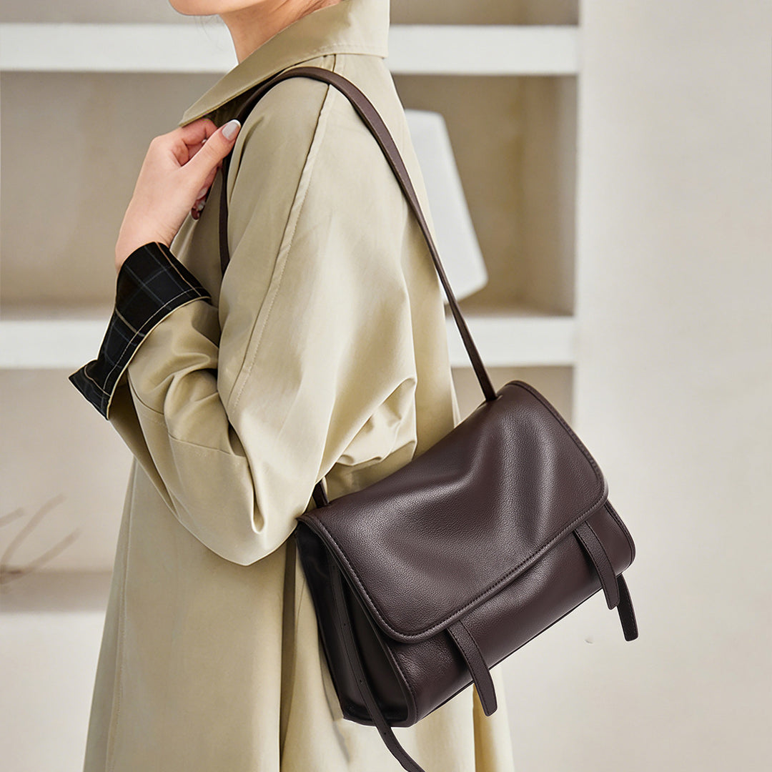 Structured Pebbled Top-Handle Flap Satchel Crossbody