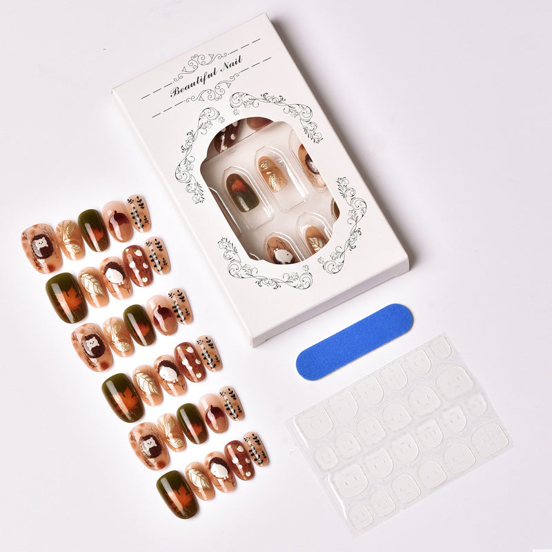 Seasonal Hedgehog-Inspired Press-On Nail Art Set