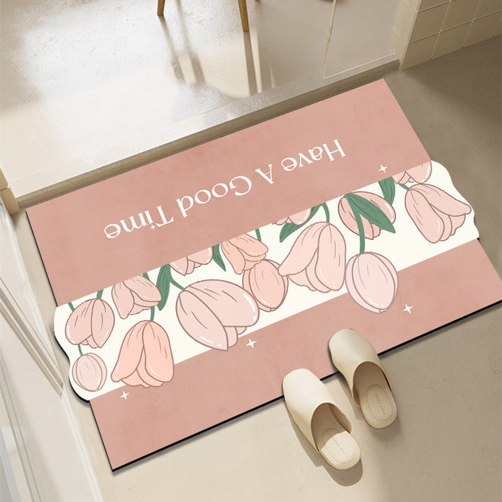 Cheerful Floral-Themed Welcome Mat