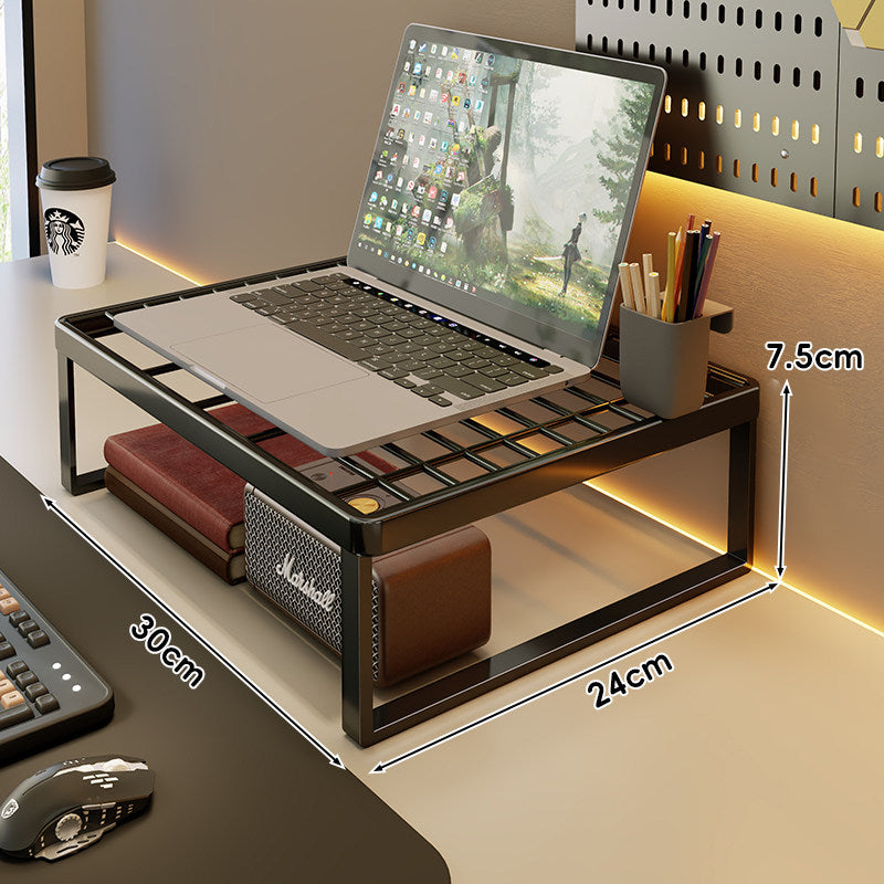Ventilated Metal Desk Riser Shelf with Open Grid Surface and Under-Storage