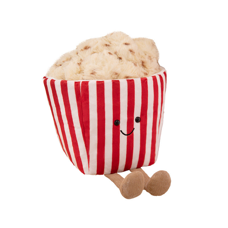 Kawaii Popcorn Box Plush Toy with Fuzzy Popcorn Top and Dangling Knit Legs Kalsten