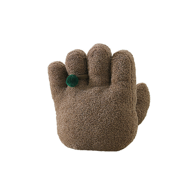 Cozy hand-shaped plush pillow with pompom ring