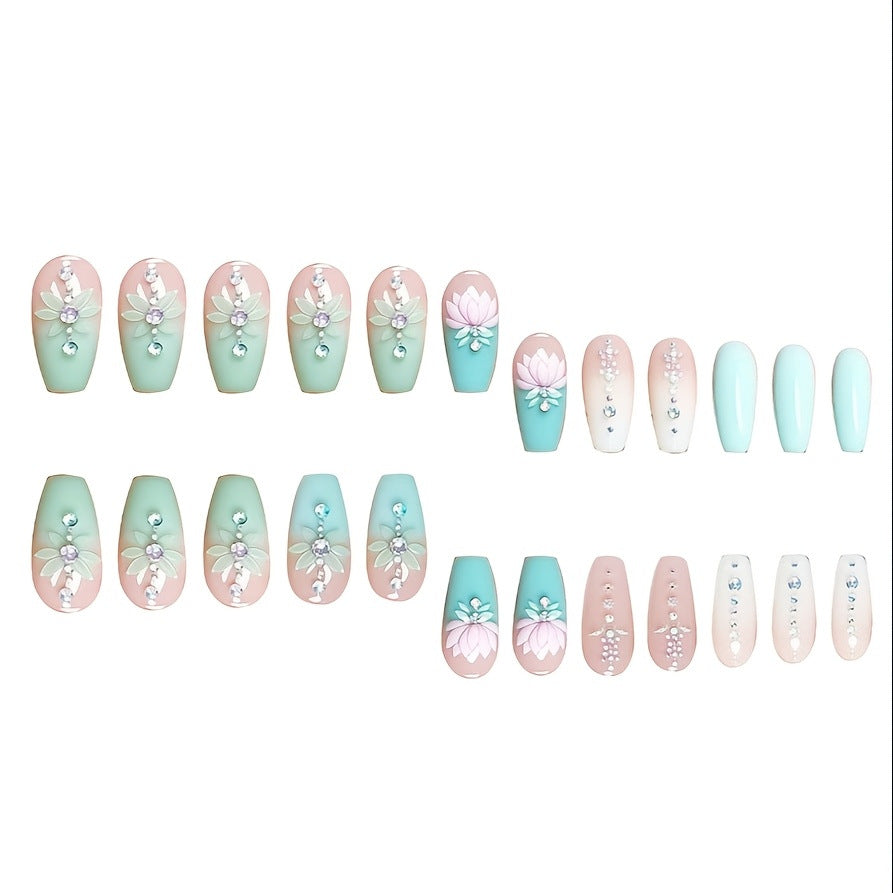 Floral and Gemstone Nail Art Extensions Kalsten