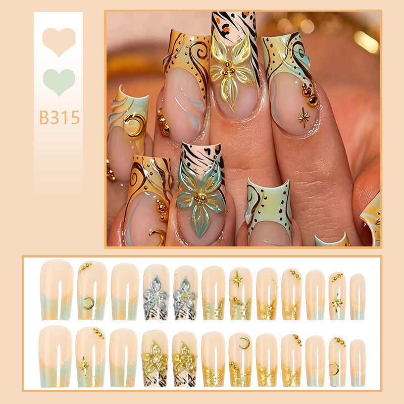 Artificial nail set with floral 3D applications and elegant decorations Kalsten