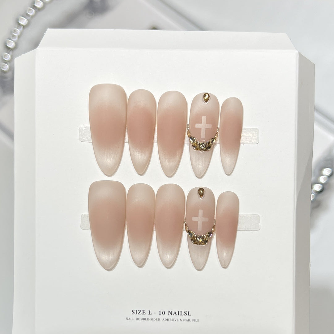 Artistic Press-On Nail Set with Elegant Floral Design Kalsten