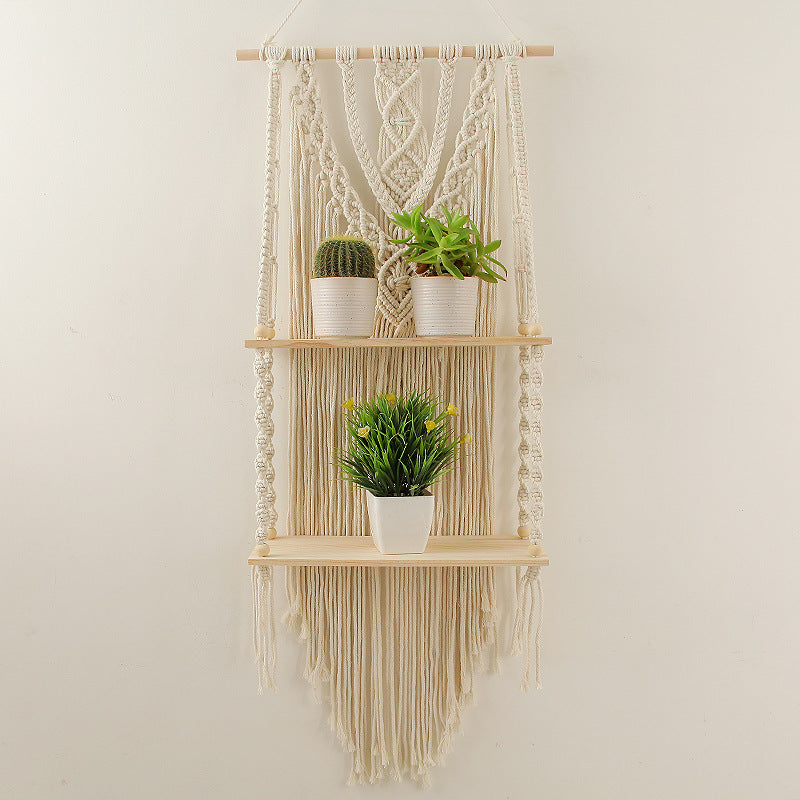 Decorative Macramé Wall Shelf with Dual Plant Holders Kalsten