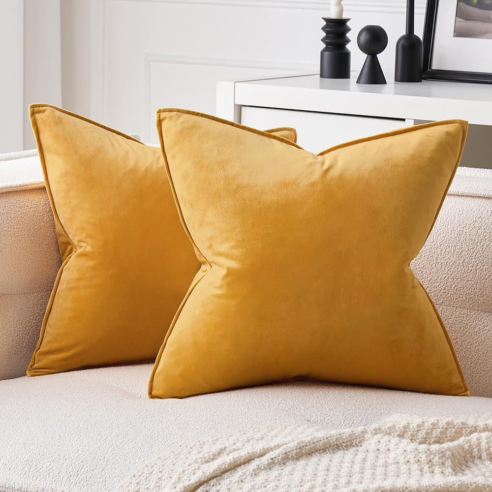 Plush Velvet Square Throw Pillow Set with Hidden Zipper and Down-Alternative Insert