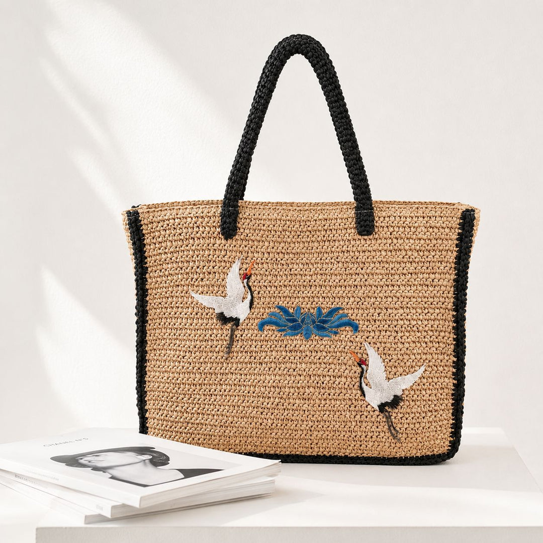 Elegant Bast Tote Bag with Artistic Embroidery Design Kalsten